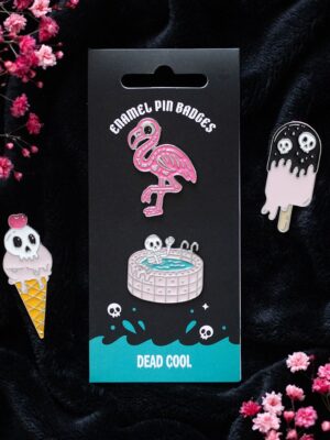 Dead Cool Skeleton and Flamingo Enamel Pin Badges - Spiritual Home Decor
