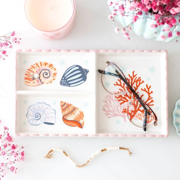 HT_96626.jpg Pastel Shell and Coral Trinket Tray - Spiritual Home Decor