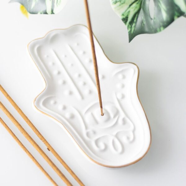 IH_85124.jpg White Hamsa Hand Incense Stick Holder - Aromatherapy
