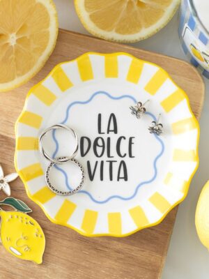 Yellow Striped La Dolce Vita Trinket Dish - Spiritual Home Decor