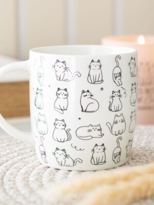 White Happy Cat Print Mug - Ceramic Mug