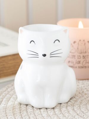 White Happy Cat Oil Burner - Aromatherapy