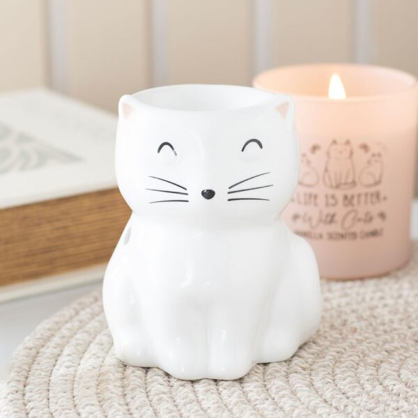 White Happy Cat Oil Burner - Aromatherapy