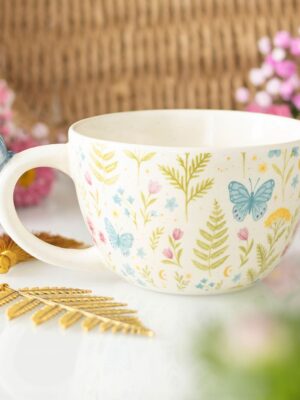 Luna Bloom Floral Print Mug with Butterfly - Ceramic Mug