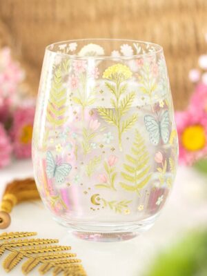 Luna Bloom Floral Print Stemless Glass - Spiritual Home Decor