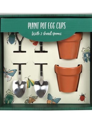 Plant Pot Egg Cup Set with Shovel Spoons - Ceramic Mug