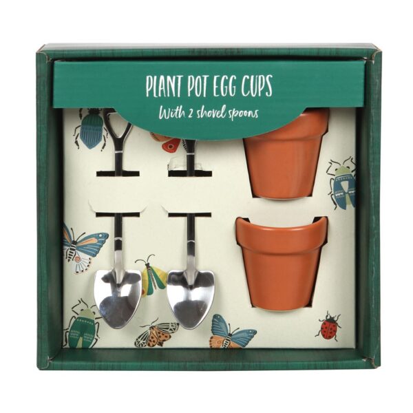 Plant Pot Egg Cup Set with Shovel Spoons - Ceramic Mug