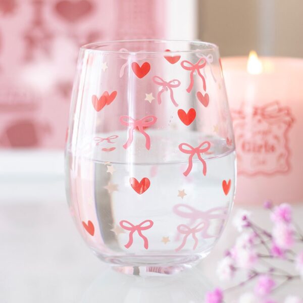 Bow and Heart Print Stemless Glass - Spiritual Home Decor
