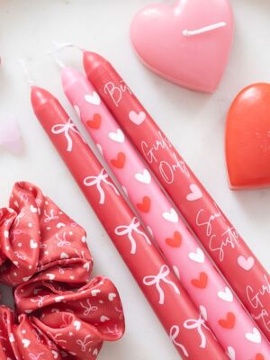 Set of 3 Girl Gang Bow and Heart Taper Candles - Aromatherapy