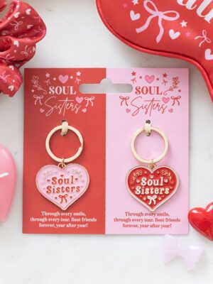 Pair of Soul Sisters Love Heart Keyrings - Spiritual Home Decor
