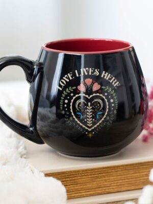 Love Lives Here Folk Heart Rounded Mug - Ceramic Mug