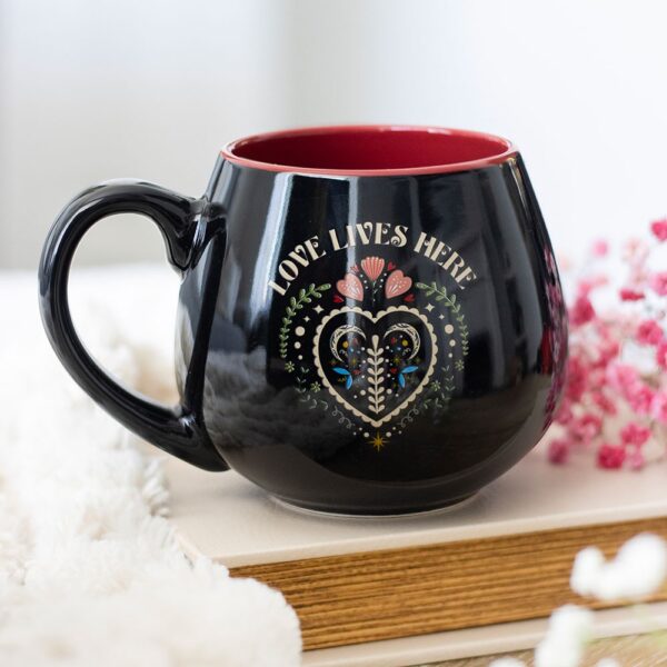 MB_77326.jpg Love Lives Here Folk Heart Rounded Mug - Ceramic Mug