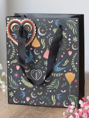 Medium Black Midnight Bloom Print Giftbag - Spiritual Home Decor