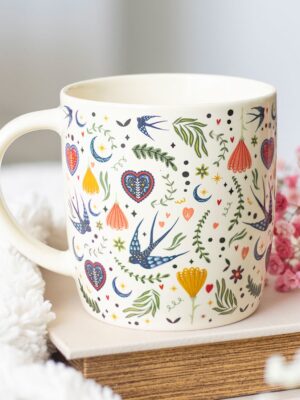 Cream Midnight Bloom Print Mug - Ceramic Mug