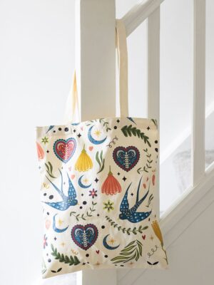 Cream Folk Print Polycotton Tote Bag - Spiritual Home Decor