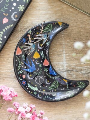 Midnight Bloom Crescent Moon Trinket Dish - Spiritual Home Decor