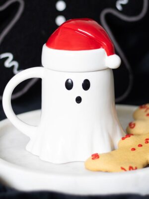 Ghost Shaped Mug with Santa Hat Lid - Ceramic Mug