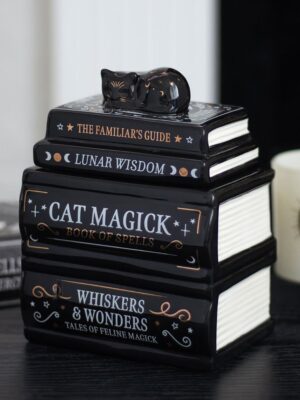MK_57927.jpg Black Cat Book Stack Oil Burner with Cat - Book Decor