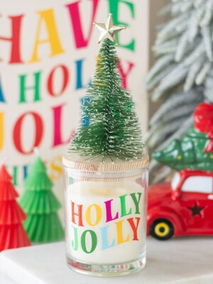 Holly Jolly Pine & Fir Glass Candle with Tree - Aromatherapy