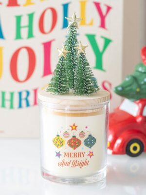 Merry and Bright Bauble Cinnamon & Spice Glass Candle with Tree - Aromatherapy