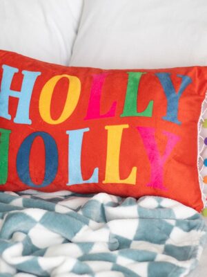Red Holly Jolly Cushion with Pom Poms - Spiritual Home Decor
