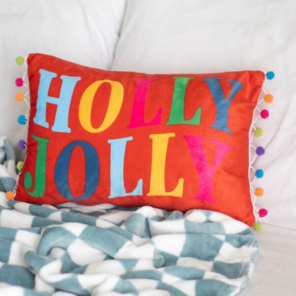 NC_12026.jpg Red Holly Jolly Cushion with Pom Poms - Spiritual Home Decor