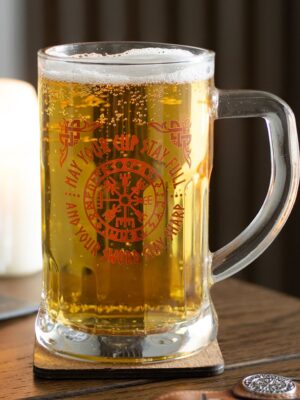 Viking Compass Glass Beer Tankard with Coaster - Spiritual Home Decor