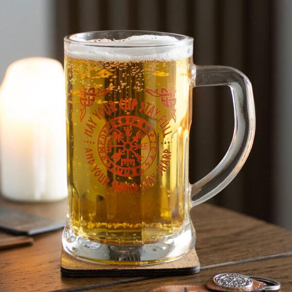 NM_38826.jpg Viking Compass Glass Beer Tankard with Coaster - Spiritual Home Decor
