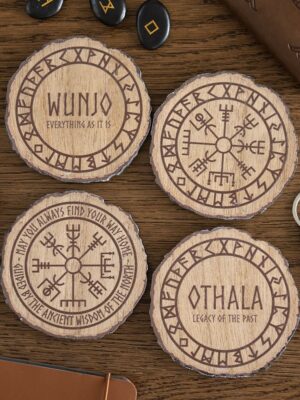 Set of 4 Norse Mythology Wood Slice Coasters - Spiritual Home Decor