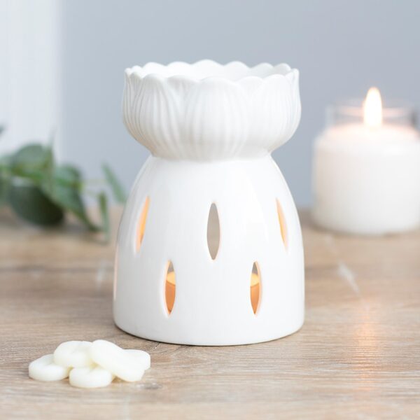OB_03327.jpg White Gloss Lotus Flower Oil Burner - Spiritual Home Decor