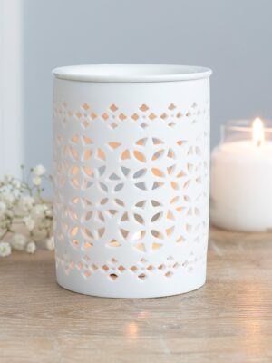 White Matte Cut Out Oil Burner - Spiritual Home Decor
