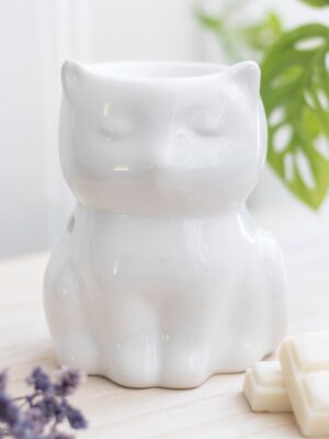 Shiny White Cat Oil Burner - Spiritual Home Decor