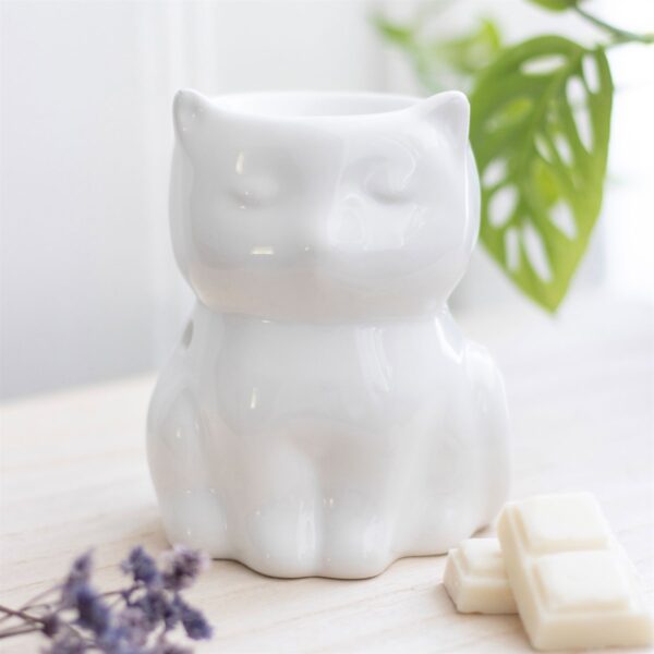 Shiny White Cat Oil Burner - Spiritual Home Decor