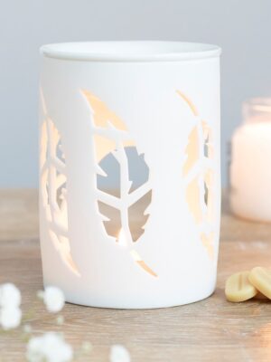 White Feather Cut Out Oil Burner - Spiritual Home Decor
