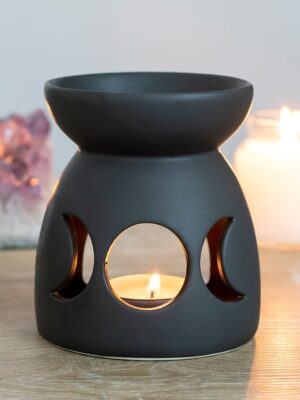 Black Triple Moon Cut Out Oil Burner - Spiritual Home Decor