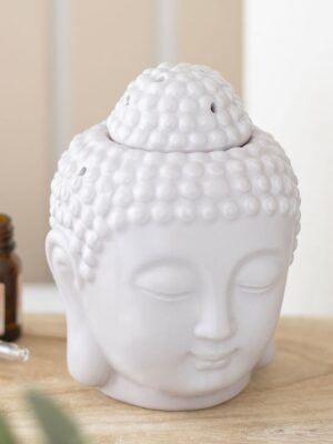 Small Grey Buddha Head Oil Burner - Meditation Decor