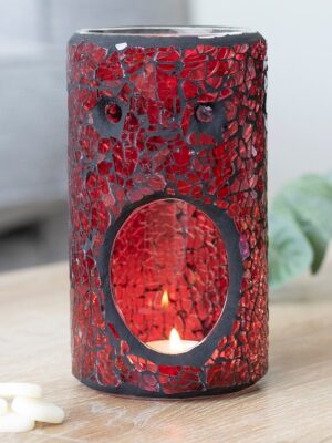Red Pillar Crackle Glass Oil Burner and Wax Warmer - Spiritual Home Decor