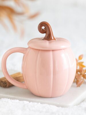 Pink Curly Pumpkin Lidded Mug - Ceramic Mug