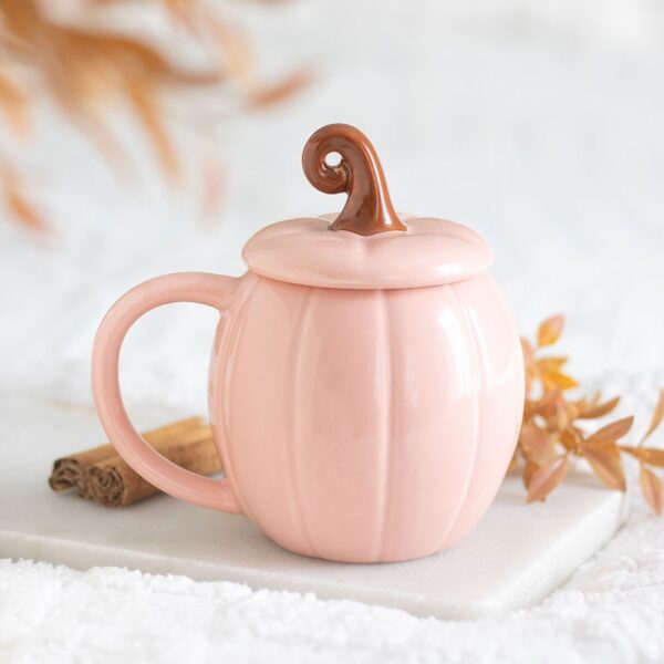 Pink Curly Pumpkin Lidded Mug - Ceramic Mug