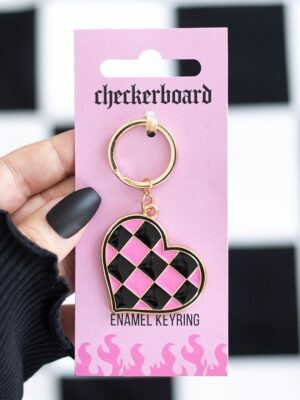RE_49226.jpg Checkerboard Heart Keyring - Spiritual Home Decor