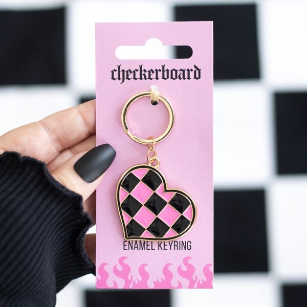 RE_49226.jpg Checkerboard Heart Keyring - Spiritual Home Decor