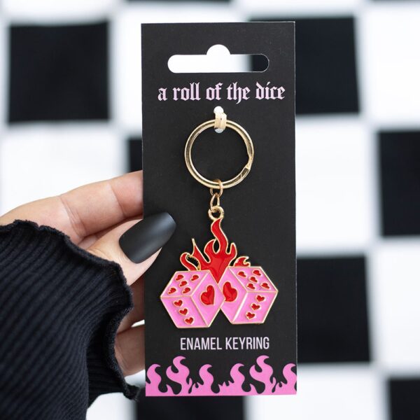 RE_49326.jpg Flaming Dice Keyring - Spiritual Home Decor