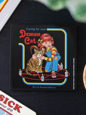 Demon Cat Coaster by Steven Rhodes - Spiritual Home Decor