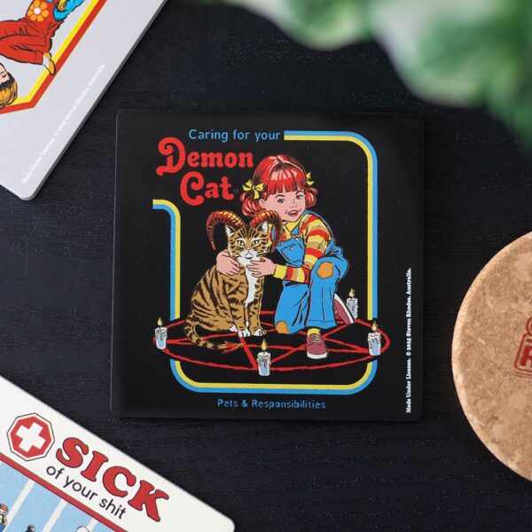 Demon Cat Coaster by Steven Rhodes - Spiritual Home Decor
