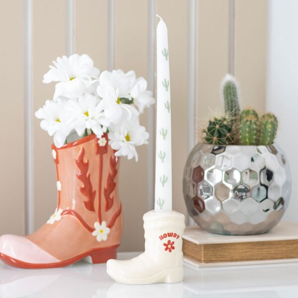 White Cowboy Boot Candle Holder with Taper Candle - Aromatherapy