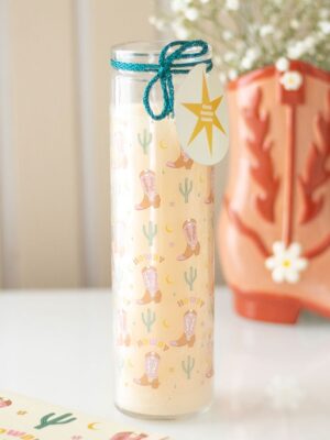 Howdy Cowboy Boot Print Floral Tube Candle - Aromatherapy