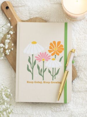 Keep Going, Keep Growing A5 Notebook with Rose Quartz Pen - Meditation Decor