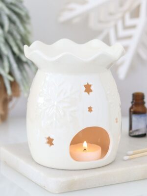 Iridescent White Snowflake Oil Burner and Wax Warmer - Spiritual Home Decor