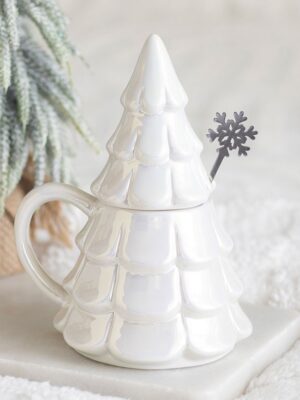 Iridescent Fir Tree Mug and Snowflake Spoon Set - Ceramic Mug