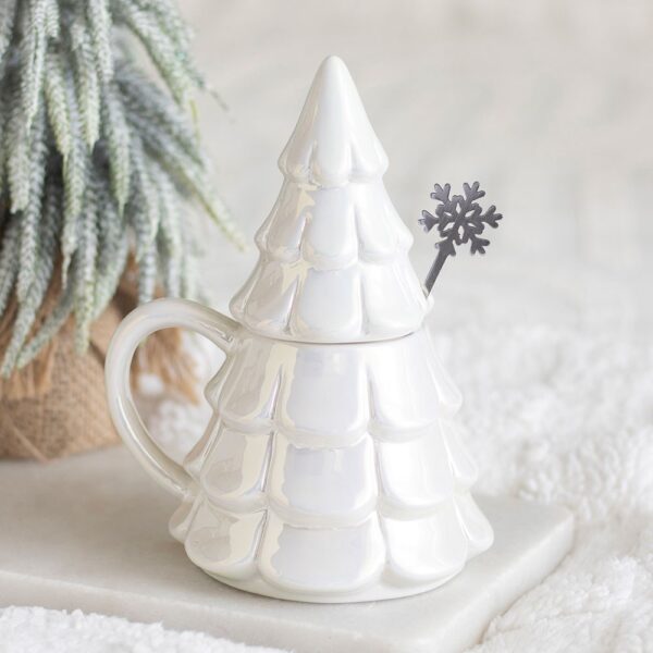Iridescent Fir Tree Mug and Snowflake Spoon Set - Ceramic Mug